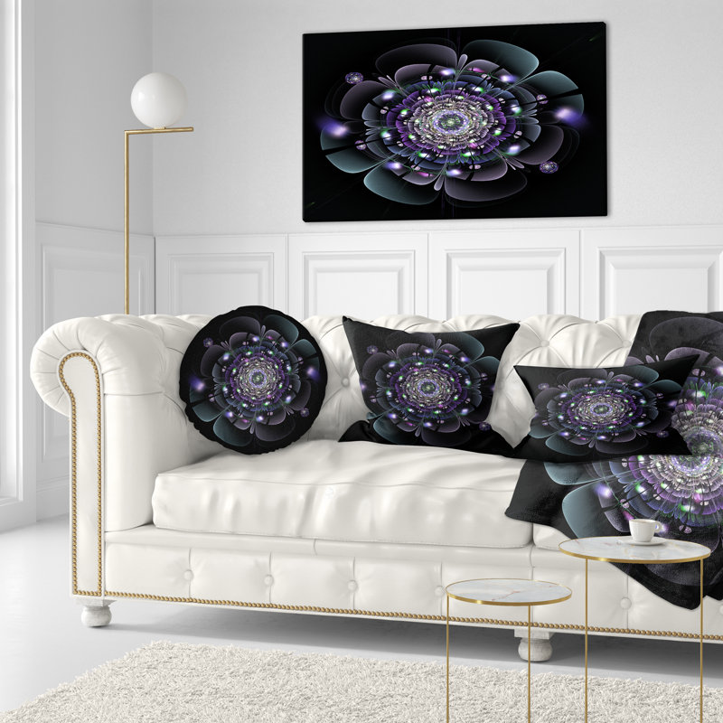 Coussin décoratif à imprimé floral bleu et noir, Rectangle, 12 po x 20 po