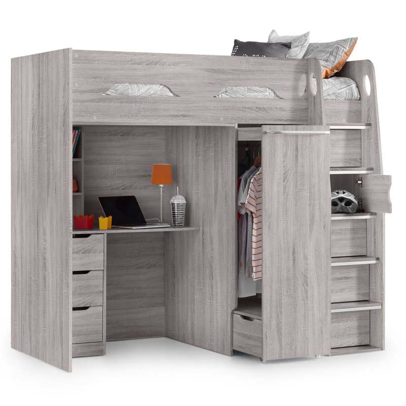 Lilianna High Sleepers with Storage Included with Desk Included, Grey Oak