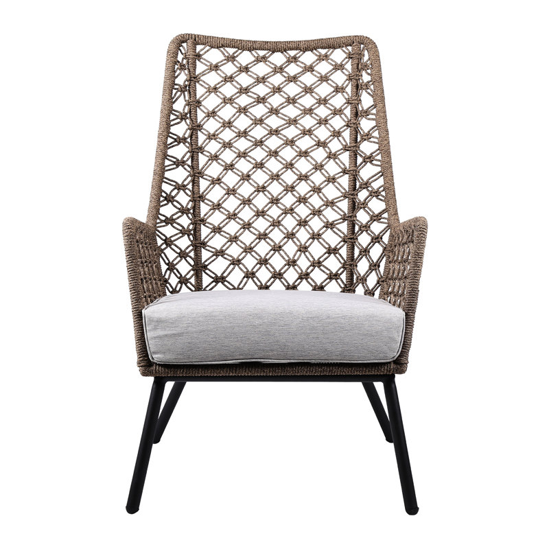 Méridienne en acier pour l'intérieur et l'extérieur, corde, coussin gris amovible, assise stable et confortable, facile à nettoyer et à entretenir
