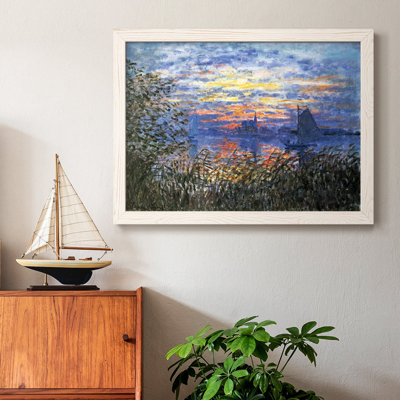 Coucher de soleil sur la seine par Monet, H 26 po x l 38 po x P 1,5 po, Blanc