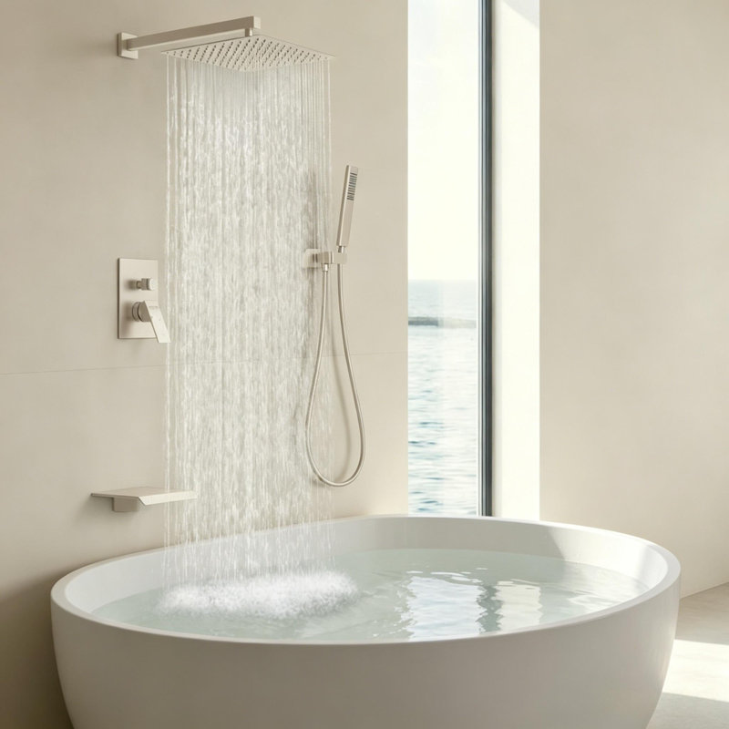 Ensemble de robinet de douche mural avec douchette 12 po avec douchette 12 po, Nickel brossé