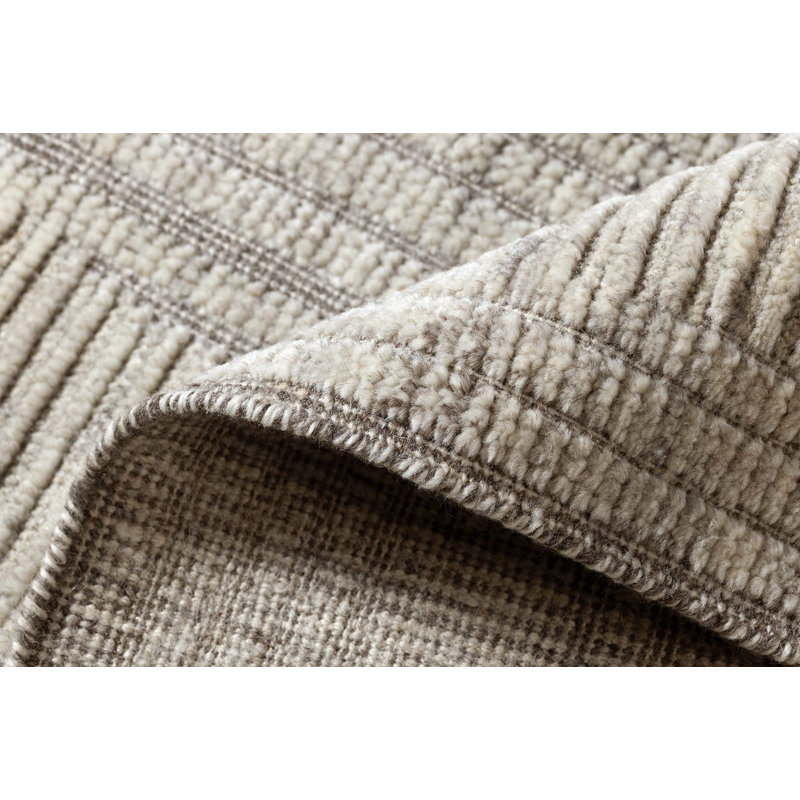 Triad Hand Knotted Wool Geometric Area Rug in Beige/White/Neutral, Runner 3' x 12'