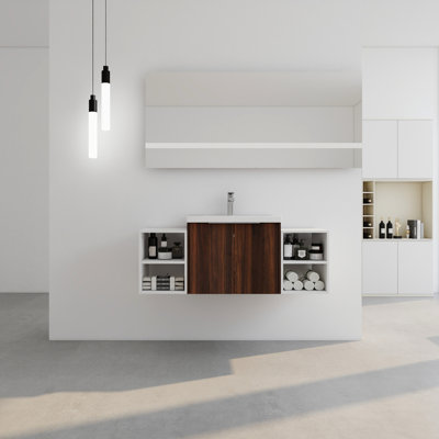 Meuble-lavabo de salle de bain avec lavabo, fixation murale 48 po, 2 portes à fermeture douce, petites tablettes de rangement, armoire moderne 48 po, base