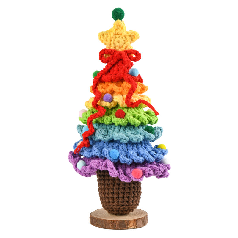 Arbre de Noël de table arc-en-ciel 7,8 po, fait à la main au crochet