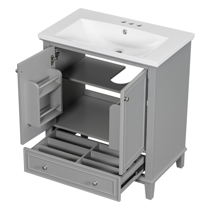 Meuble-lavabo sur pied simple avec plateau en céramique 30 po Moeleti, Gris