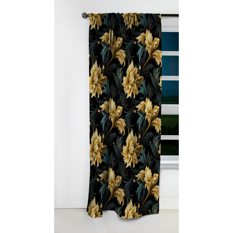 Élégant motif de fleurs ébène et beige - Rideau floral - Rideau occultant - 1 panneau, L 52 po x L 120 po