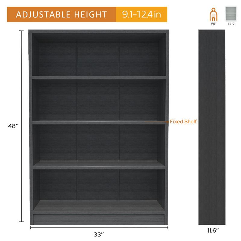 Bibliothèque standard Zahmira, (4 tablettes) H 48 po x l 33 po x P 11,6 po, Gris carbone