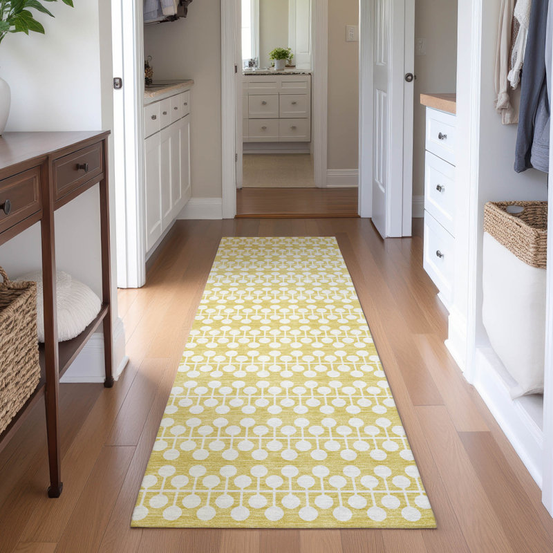 Premium Machine Washable Mayfield AMF2247 Geometric Rug, Gold, 2'3" x 7'6" Runner