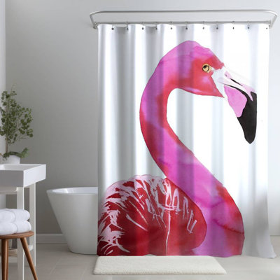 Pink Flamingo – Watercolor Bird Home – Polyester Shower Curtain, Dye Sublimation Print, 71" W × 74" L