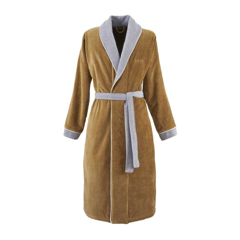 Lord 100% Cotton Velour Male Mid-Calf Bathrobe with Pockets, S, Camel