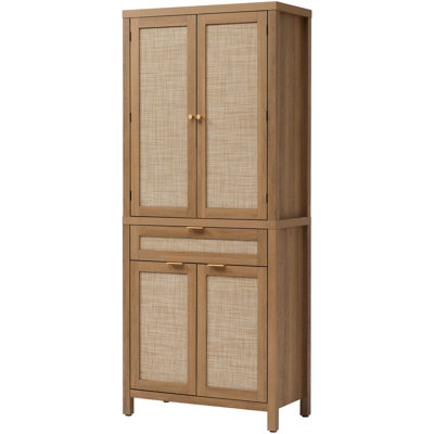72.1''H Bohemian Rattan Panel Storage Cabinet With Adjustable Shelves