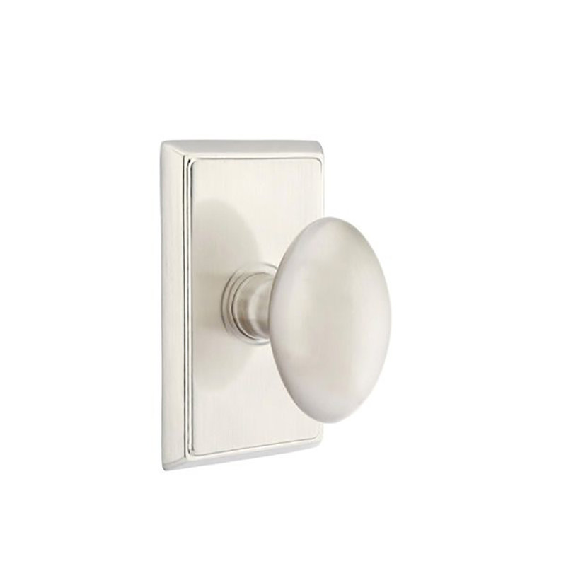 Ensemble de faux boutons Emtek avec rosette rectangulaire et bouton d'œuf, Nickel satiné
