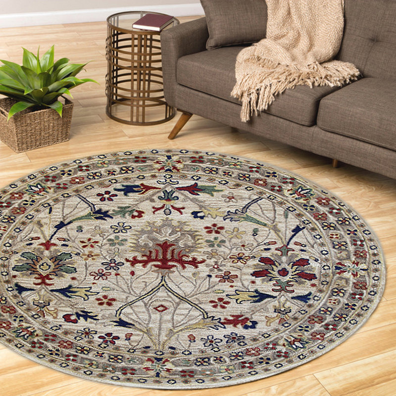 Elegant Ivory Hand-Tufted Wool Round Rug, 8ft Diameter