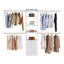 Closet System with 3 Drawers, Adjustable Height Wooden Closet Organizers, Modern Walk-in Wardrobe Organization with 4 Retractable Clothes Hanger Rods, Freestanding Garment Rack Storage, White