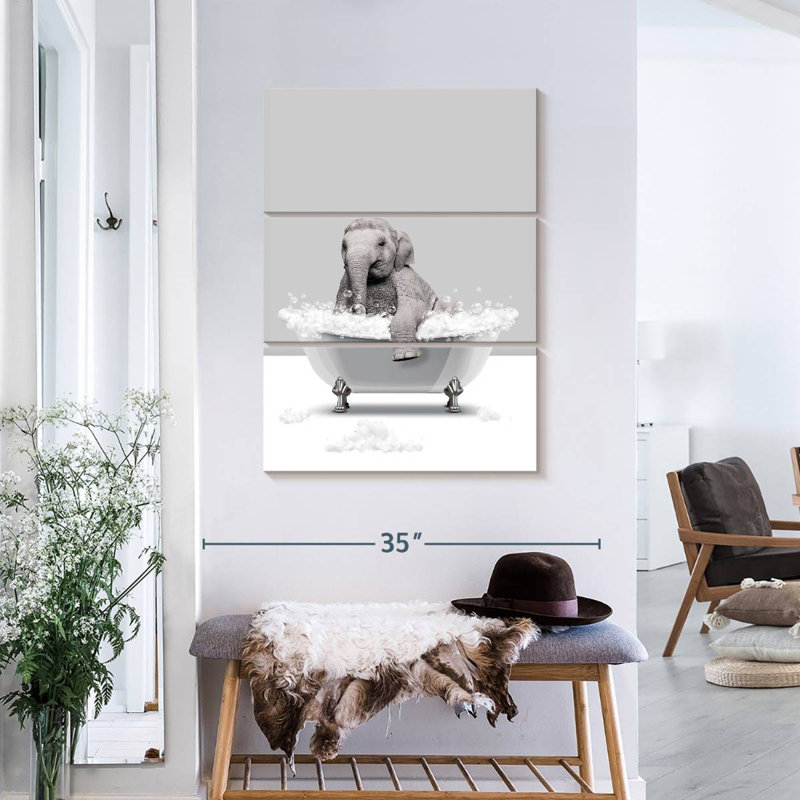 Bathtub Animal Elephant Silver Multi Piece Canvas Print, H 38 po x l 24 po x P 1,25 po