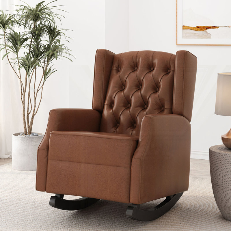 Chaise berçante avec dossier à oreilles, Marron clair, H 36,75 po x l 26,5 po x P 36,5 po