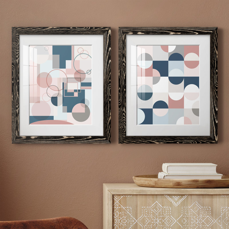 Modern Geo - ensemble de 2 peintures, H 24 po x l 36 po x P 1,5 po, Papier encadré noir