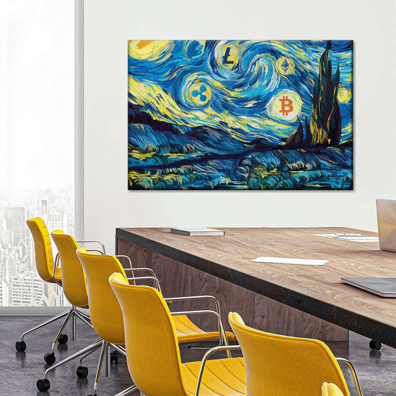 Crypto-monnaie, logo III sur toile, H 8 po x l 12 po x P 1 po