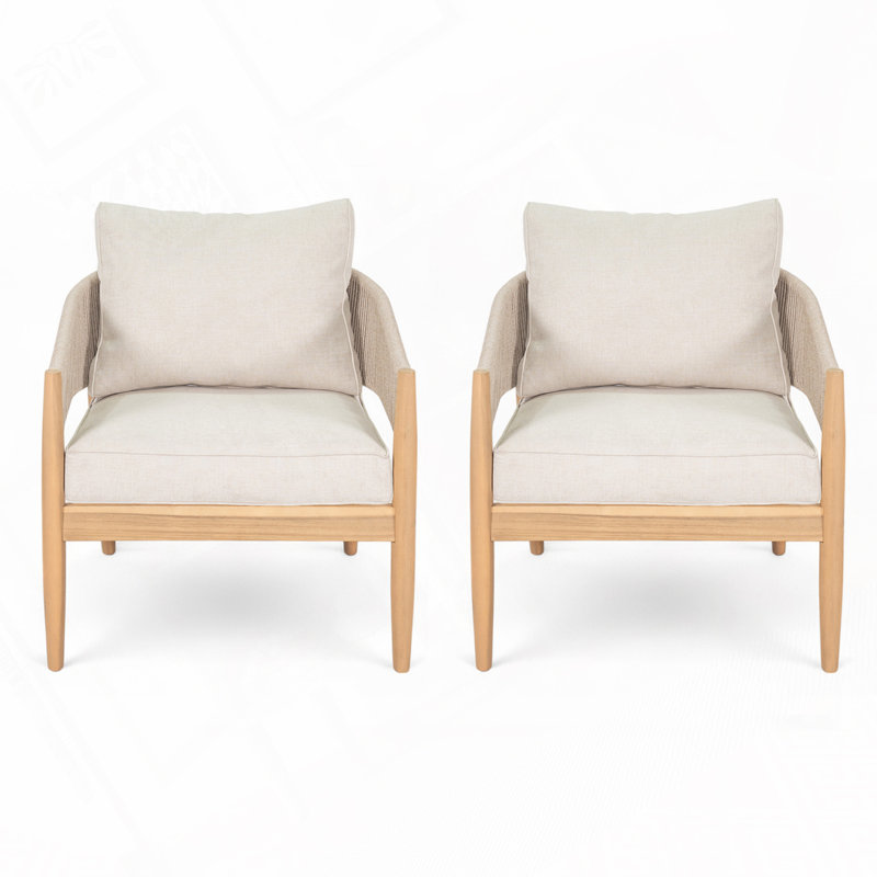 Fauteuil club d'extérieur en bois d'acacia, Beige