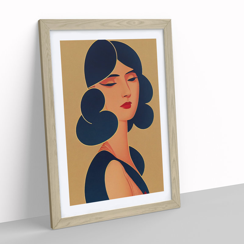 XV1022-5310X Woman in Art Deco No.4 1 Piece Single Picture Frame Wall Art, 34cm H x 25cm W x 2cm D, Oak