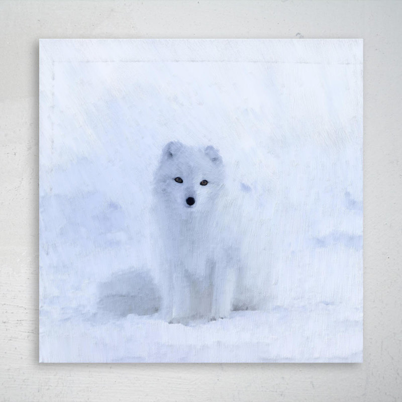 «Snow Fox On Snowfield» - Impression sur toile tendue carrée 1 pièce, H 32 po x l 32 po x P 2 po