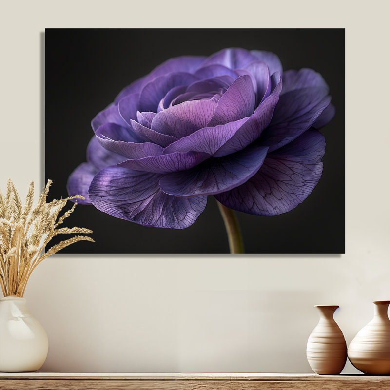 Reproduction d'art mural noir et mauve Nature Nuance I - Renoncule, Métal métal, H 12 po x l 20 po