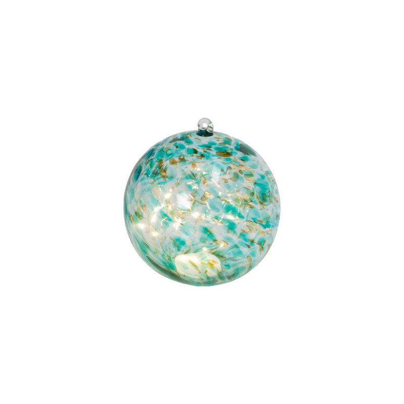 Sphère de 5,75 pouces en verre soufflé à la main illuminée et illuminée verte - Artisan moucheté émeraude avec minuterie automatique