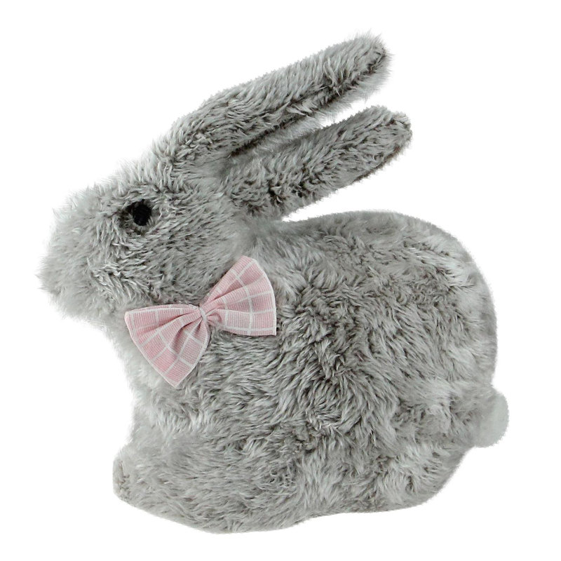 Décoration de Pâques 8 "lapin en peluche grise et rose avec nœud papillon 8"
