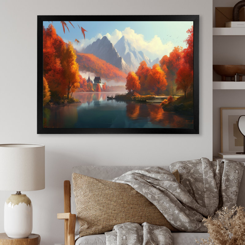 Feuillage d'automne dans les montagnes sur toile, H 16 po x l 32 po x P 1 po, Cadre photo noir