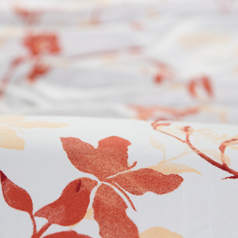 Twin Orange Floral Print Reversible Microfiber Duvet Cover Set