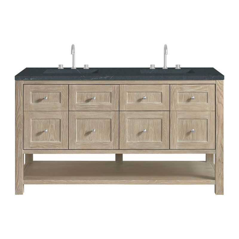 Breckenridge 60'' W Double Vanity, Charcoal Soapstone Silestone, Whitewashed Oak, Widespread