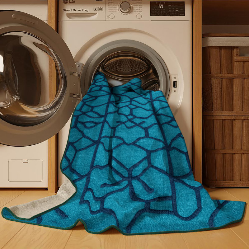 Machine Washable Trellis Green Area Rug, Rectangle 7' x 10'