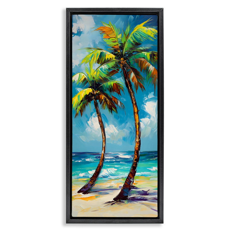 Palmiers Bendy sur cadre flottant, design LSR Design Studio, H 31 po x l 15 po, Cadre flottant noir de jais