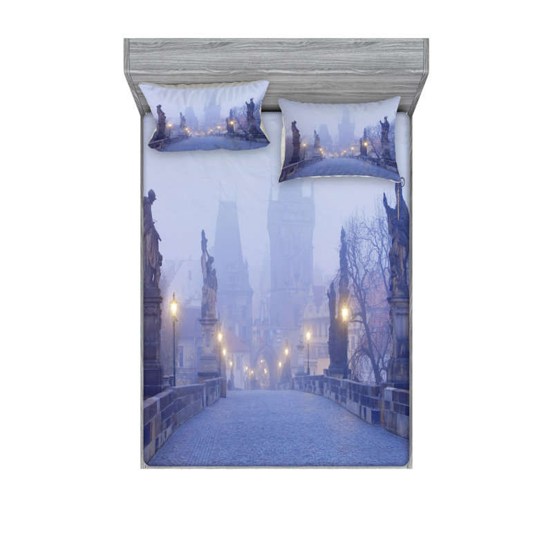Ensemble de draps morningon tchèque streets, Ensemble de drap pour grand lit avec drap-housse