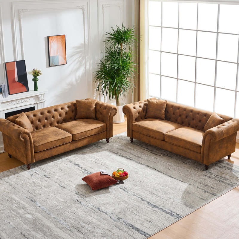 Siège brun à 3 + 3 places, revêtu de tissu technique, roulé et stable, Brown