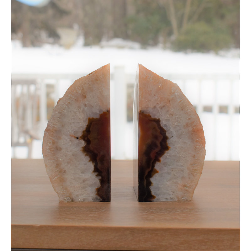 Evelynn Agate Non-Skid Bookends, 6.5" H x 7" W x 3" D, Brown