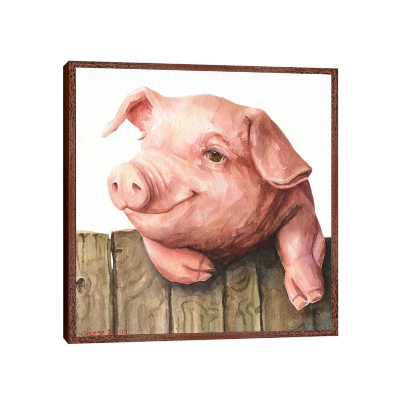Little Piggy White Background by George Dyachenko - Painting on Canvas, 66.04cm H x 66.04cm W x 3.81cm D