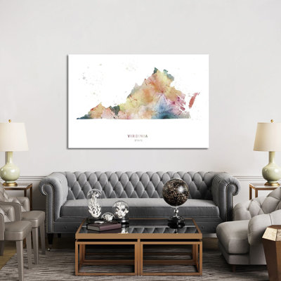 Virginia Watercolor State Map by WallDecorAddict - Wrapped Canvas Gallery-Wrapped Canvas Giclée