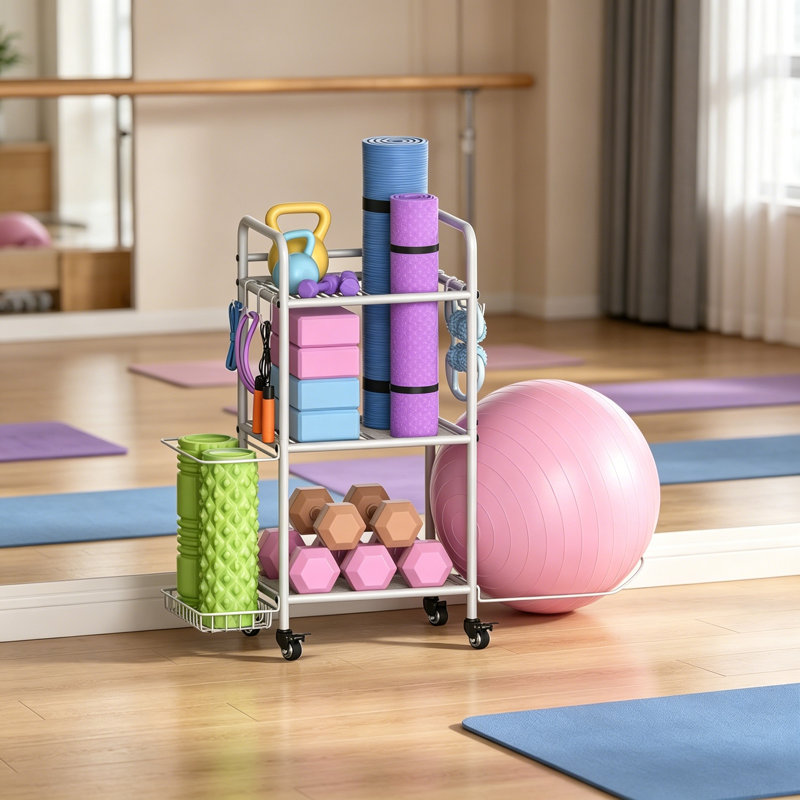 Support de rangement pour tapis de yoga, rouleaux et bandes de mousse Dumbbell & Kettlebell, White