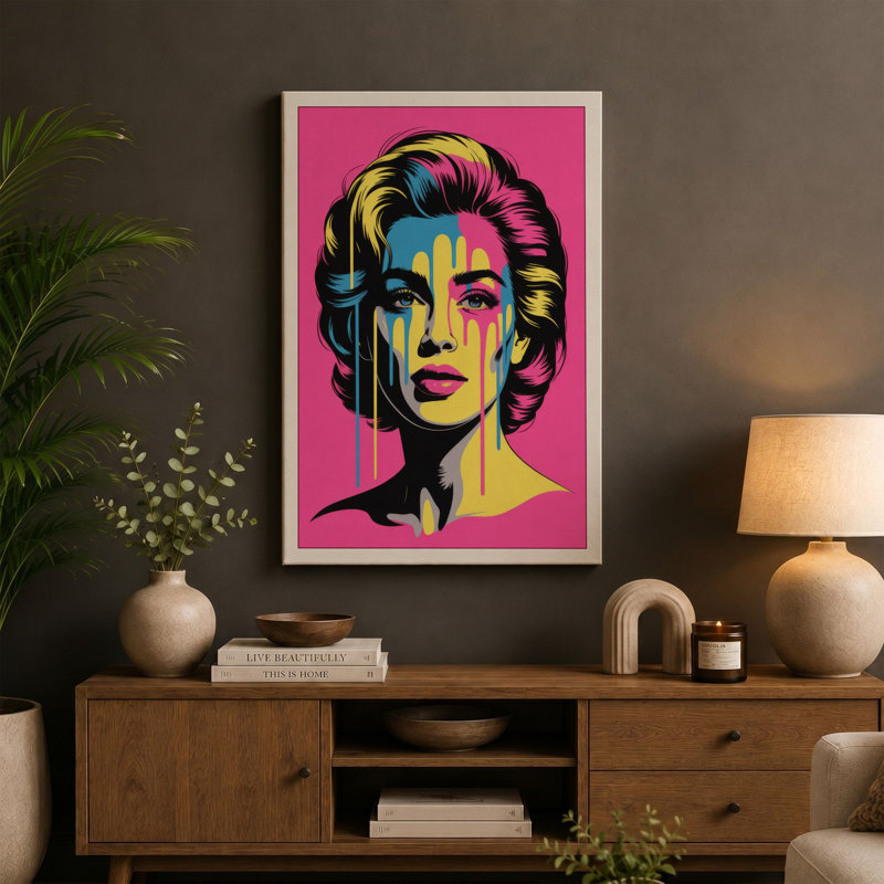 Prismatic Pop Portrait Pop Art - Wrapped Canvas, 30x20 - 76.2 x 50.8 cm, Teal Border