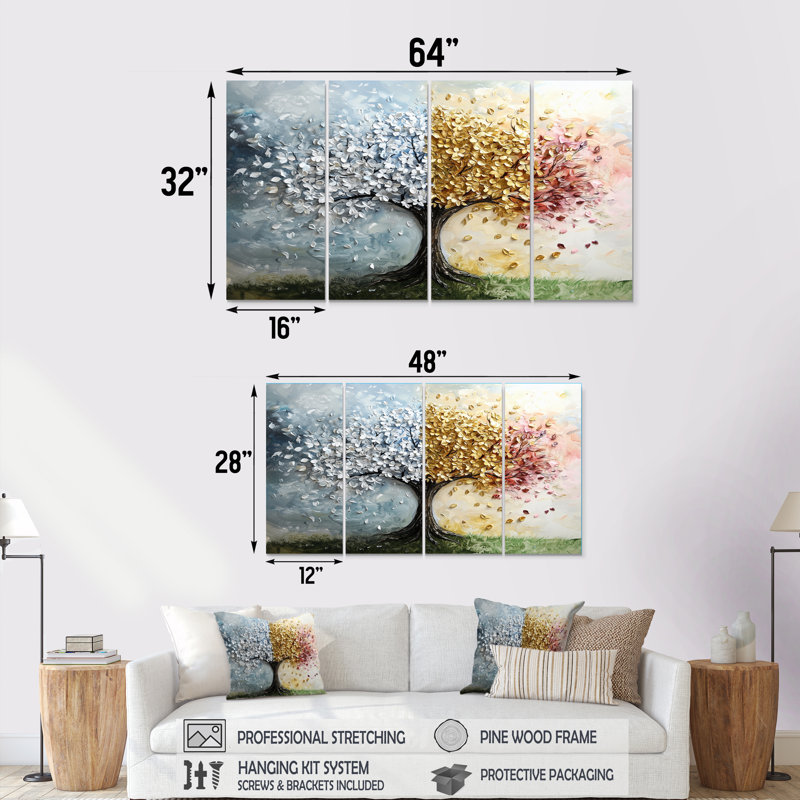 Four Season Tree Of Life II - Tree Of Life Wall Decor Set, 32" H x 64" W