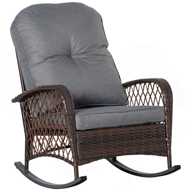 Chaise berçante d'extérieur en osier avec siège large Outsunny