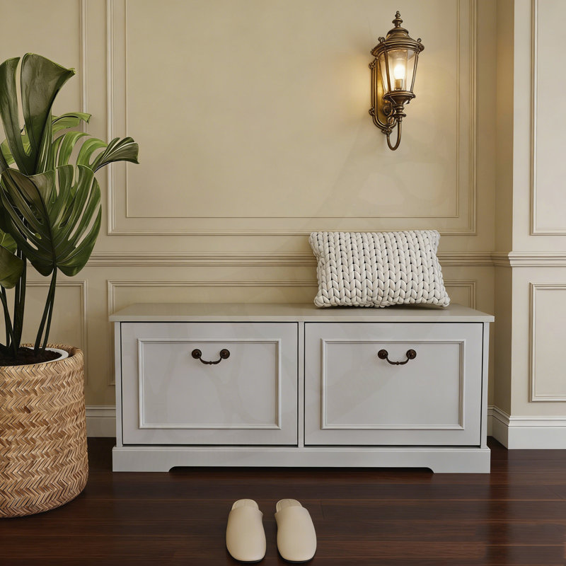 Tresa Bench With Flip Drawers And Adjustable Shelf For Entryway, Hallway, Or Bedroom Organization.