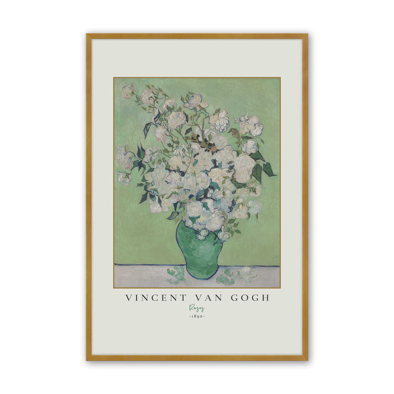 Van Gogh's Roses, reproduction de 1890, Or poli, Reproduction encadrée sans passe-partout 1