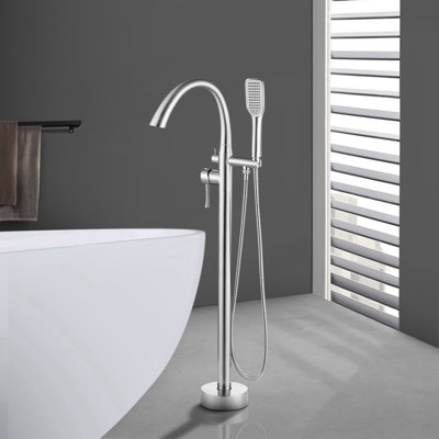 Single-Handle Floor Mount Freestanding Tub Faucet Bathtub Filler With Hand Shower In
