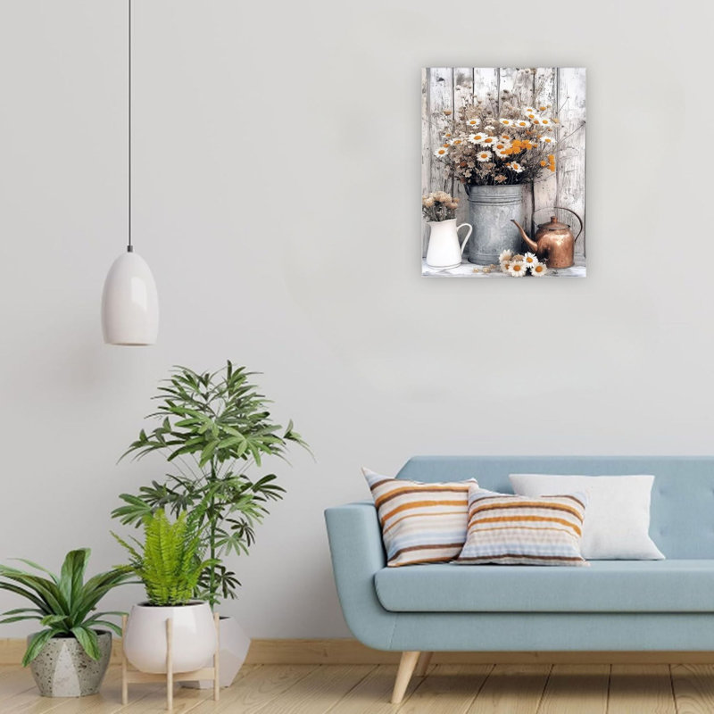 Décoration murale grise rétro rustique florale en toile de qualité supérieure 24 x 18 po