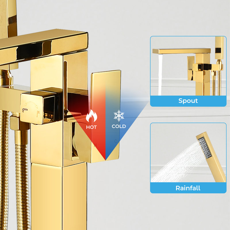 Floor Mount Freestanding Tub Faucet, Gold