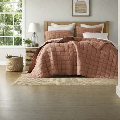 Premium French Linen Quilt Bedding Set, King/cal King Size, Cozy Rustic Design For All Seasons