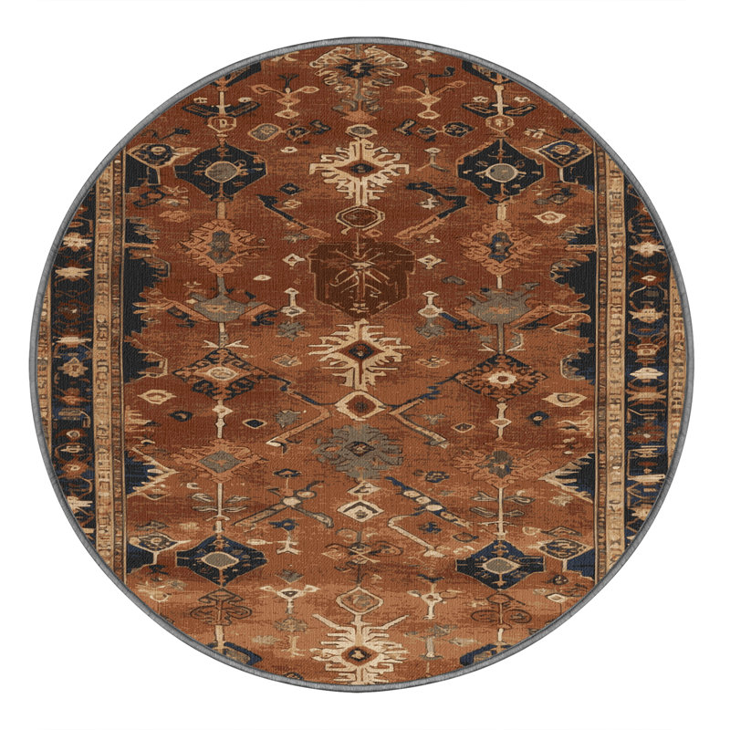 Tapis brun turc lavable à la machine, Rond 6 pi