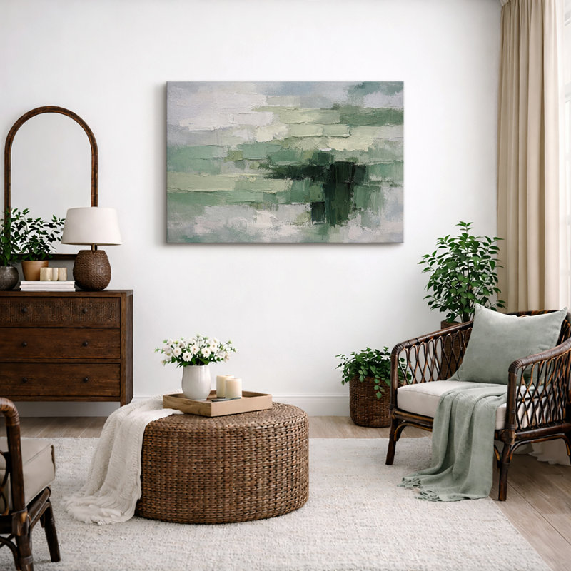 Œuvre abstraite verte et blanche, photos de salon moderne, impression sur toile encadrée, H 16 po x l 24 po x P 1,5 po